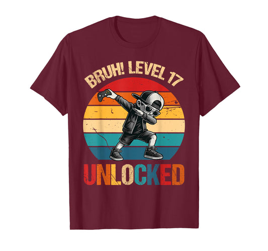 17 Years Old Dabbing Boy Bruh 17th Level Unlocked Birthday T-Shirt