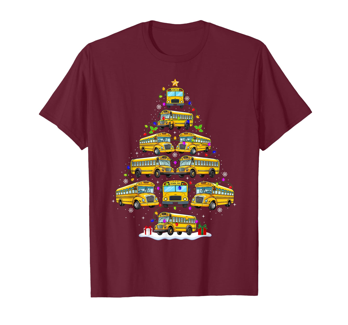 School Bus Christmas Tree Lights Bus Driver Xmas Pajamas T-Shirt