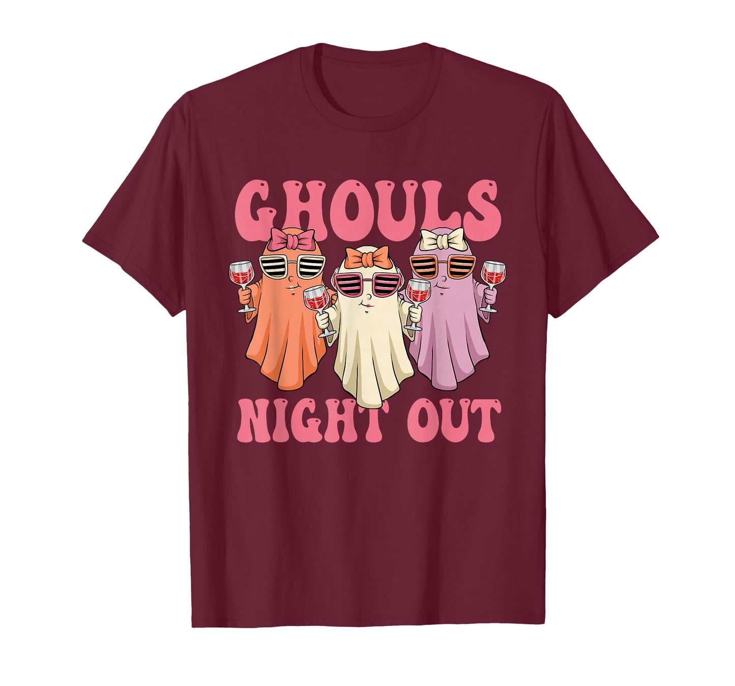 Ghouls Night Out Spooky Women Halloween Party Wine Ghosts T-Shirt