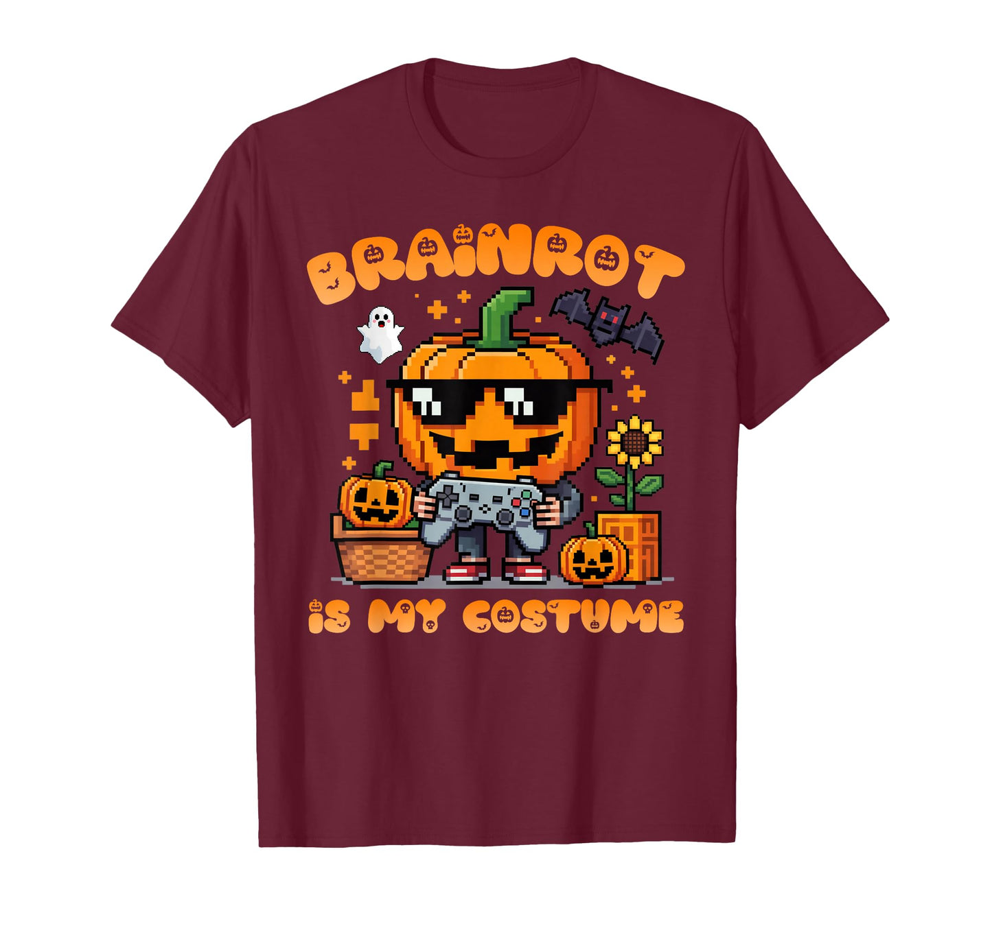 Brain Rot Halloween Shirt Kid Pumpkin Brainrot Gamer Costume T-Shirt