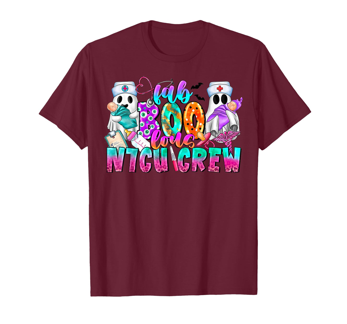 Fab Boo Lous Nicu Crew Ghost Nurses Halloween Scrub Top T-Shirt