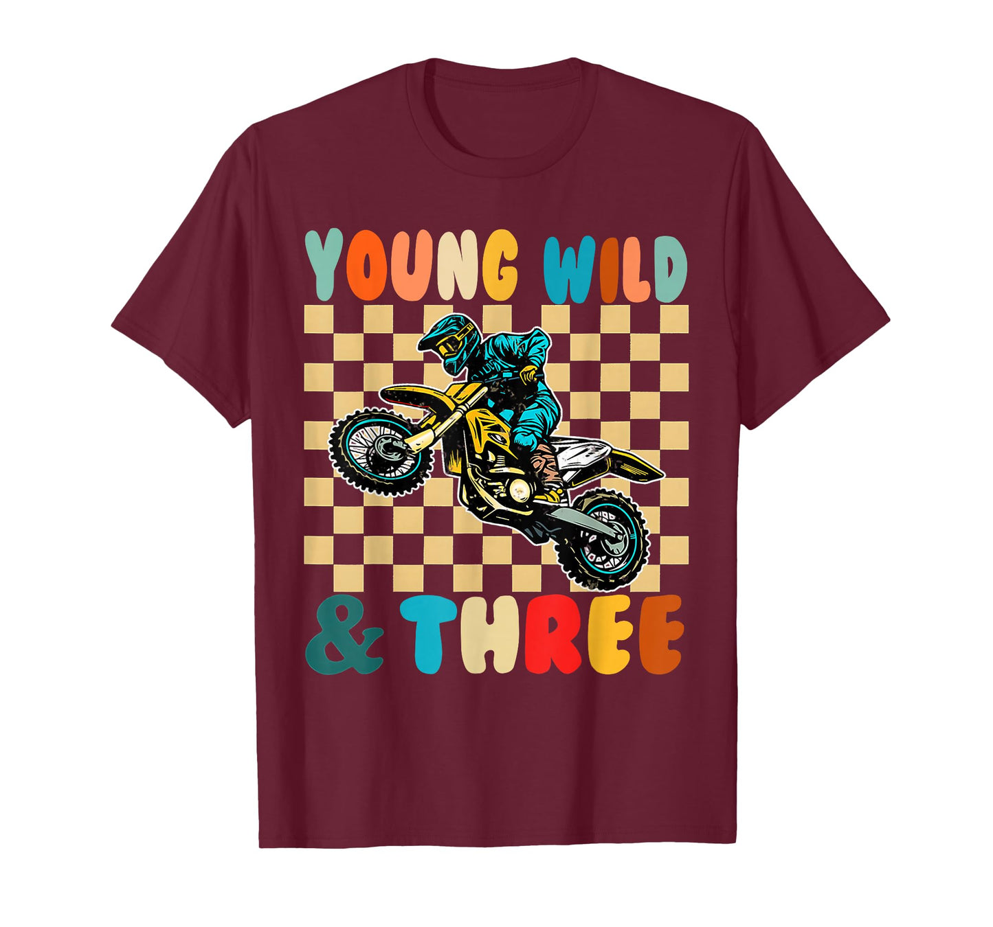 Kids 3rd Birthday Monster Motorcycle Young Wild and Three T-Shirt