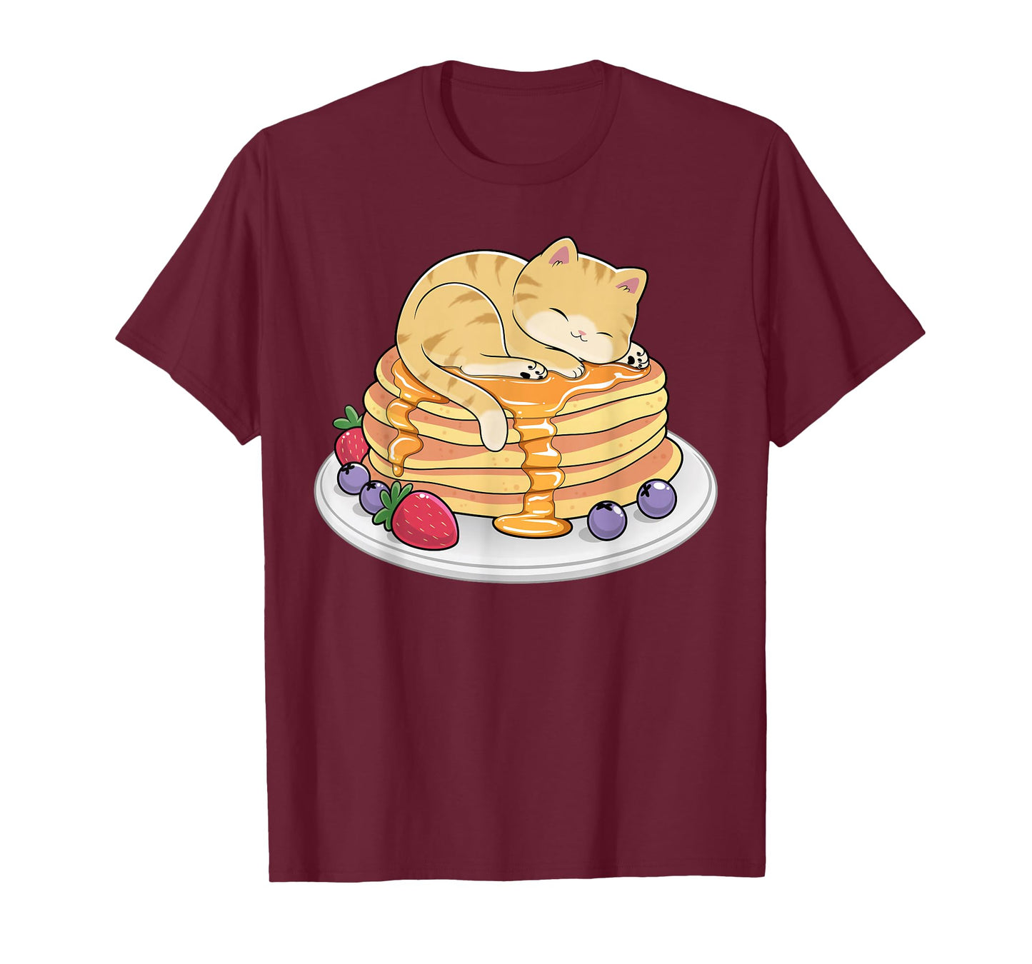 Cat Pancakes Kawaii Anime Cat Nap Funny Breakfast Kitten T-Shirt