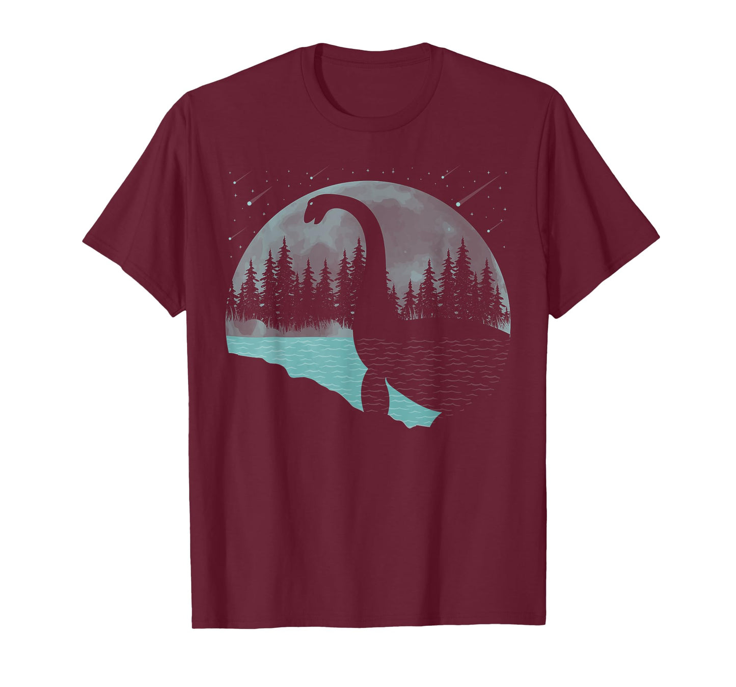 Loch Ness Monster Graphic Full Moon Trees And Stars! Nessie T-Shirt