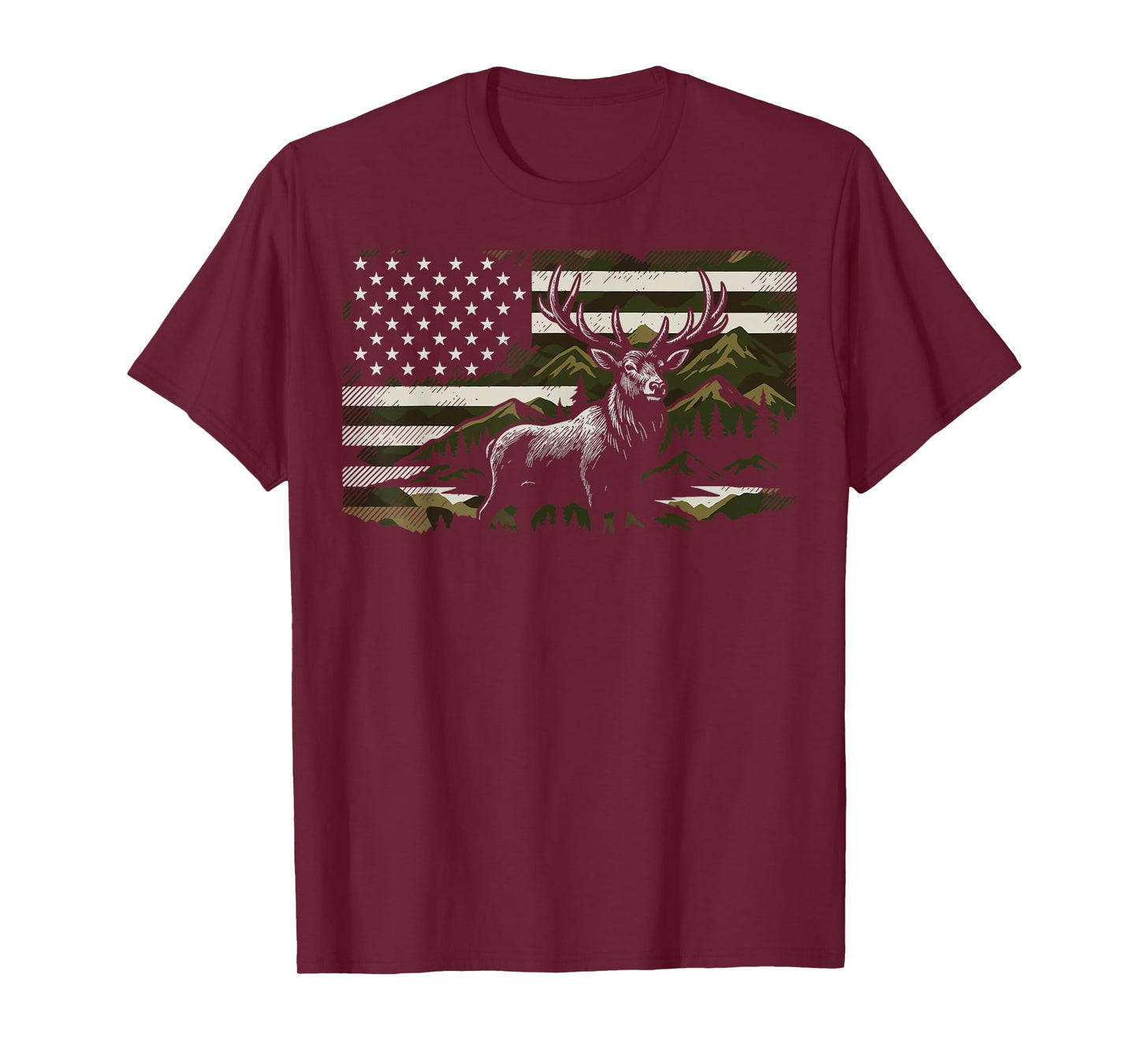 Hunting USA Flag Deer 4th Of July Hunter T-Shirt