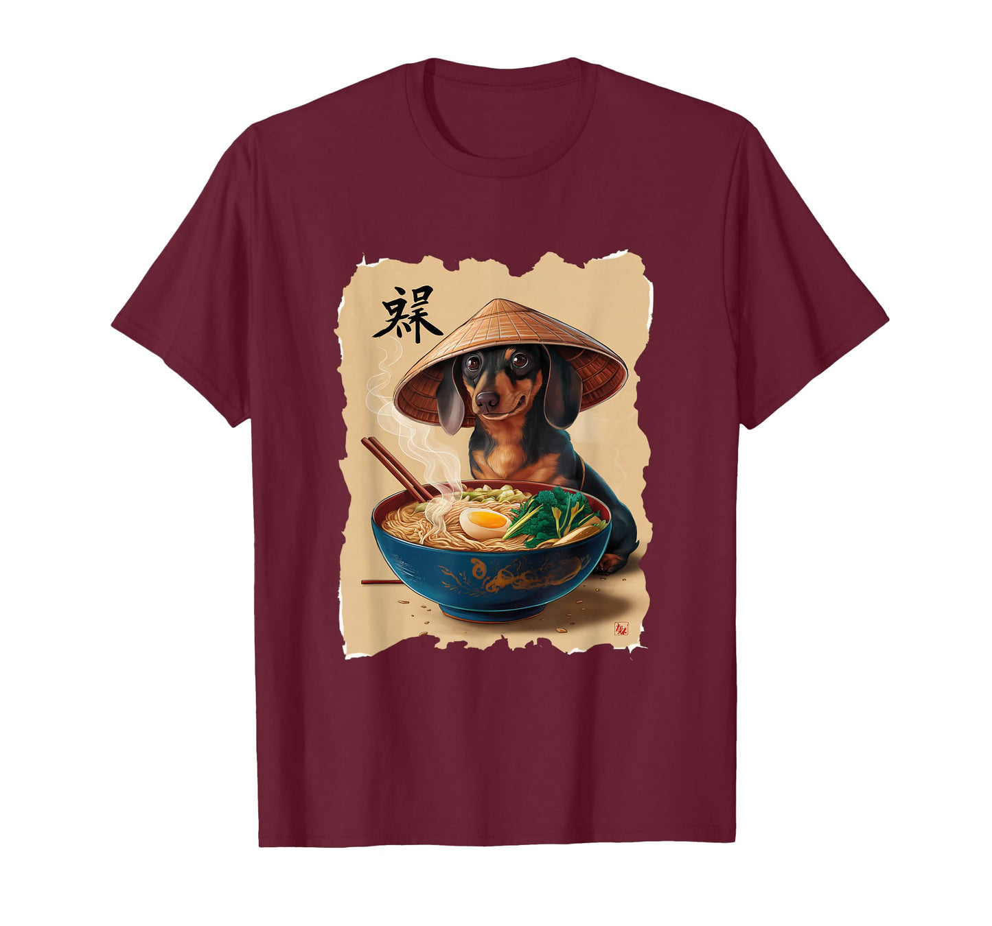 Men Woman Kawaii Eating Ramen Japanese Dachshund T-Shirt