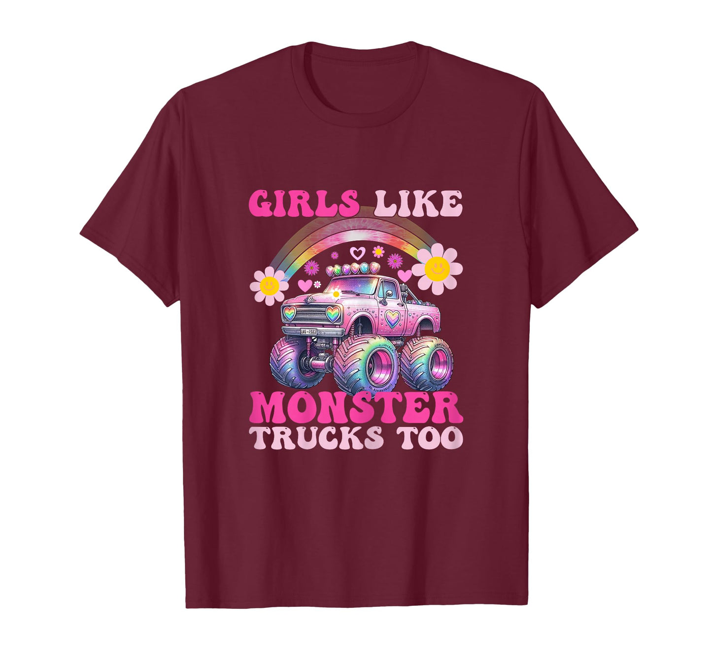 Funny Girls Like Monster Trucks Too Pink Monster Truck Girls T-Shirt