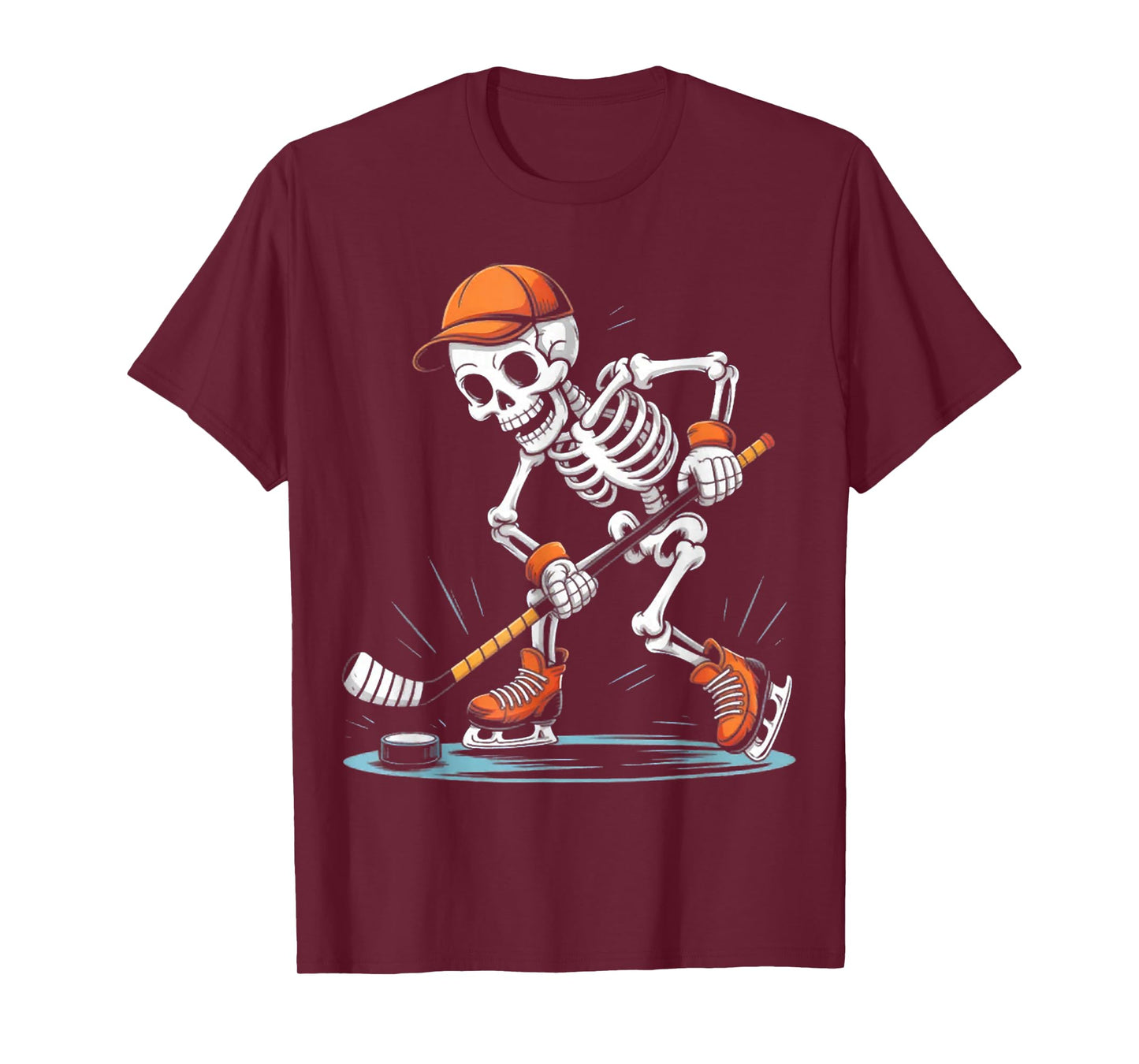 Skeleton Ice Hockey Halloween Costume Men Boys Kids Tee T-Shirt
