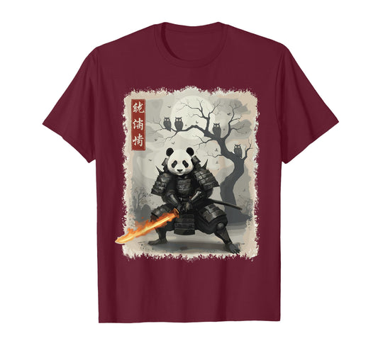 Samurai Panda Japanese Shirts for Men Warrior Vintage T-Shirt