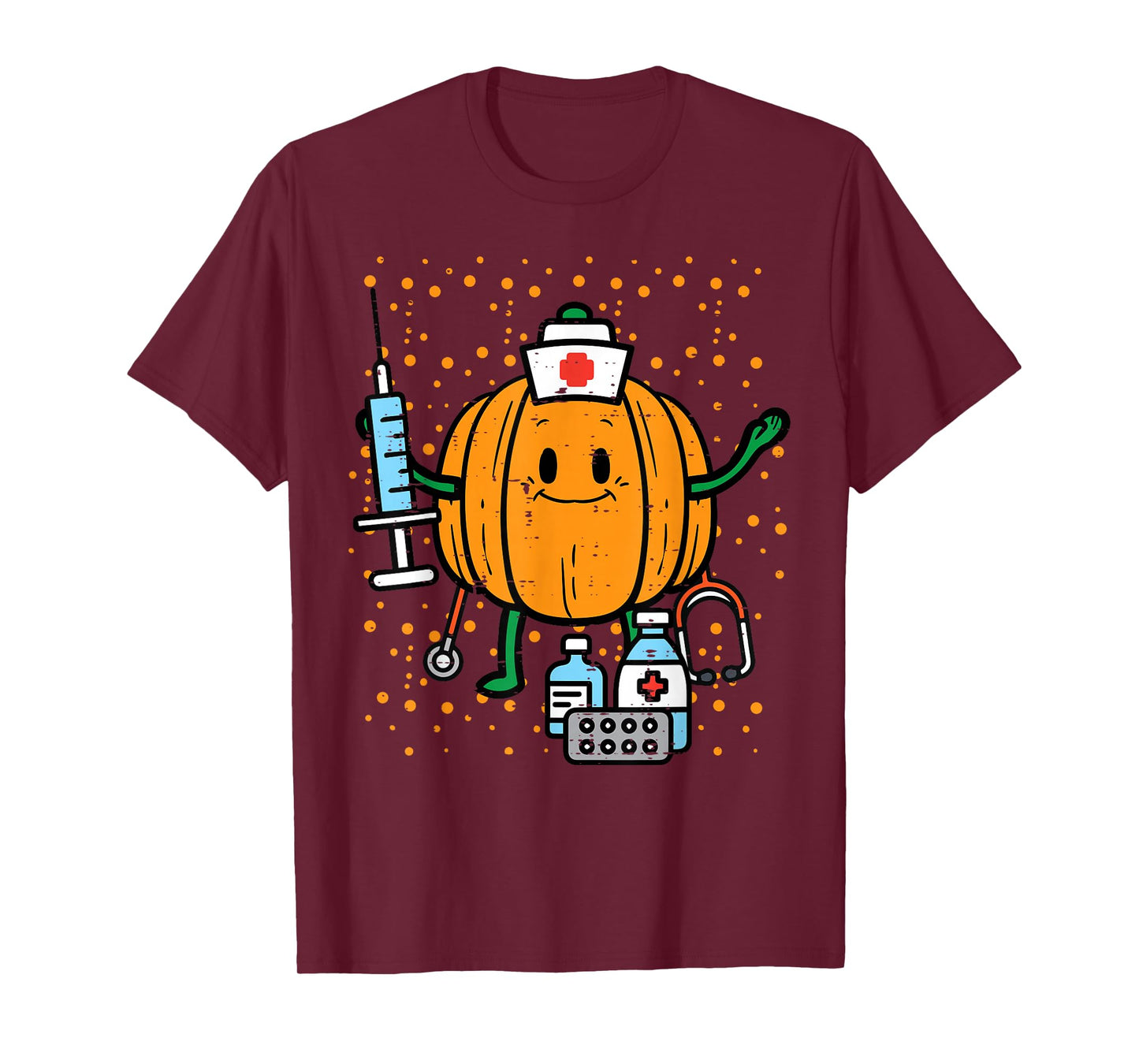 Halloween Nurse Pumpkin Nursing Scrub Top Costume Women Men T-Shirt