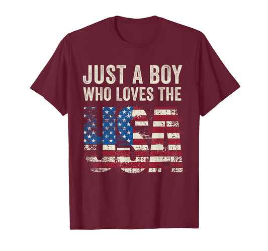Just a Boy Who Loves The USA July 4th Patriotic US Flag T-Shirt