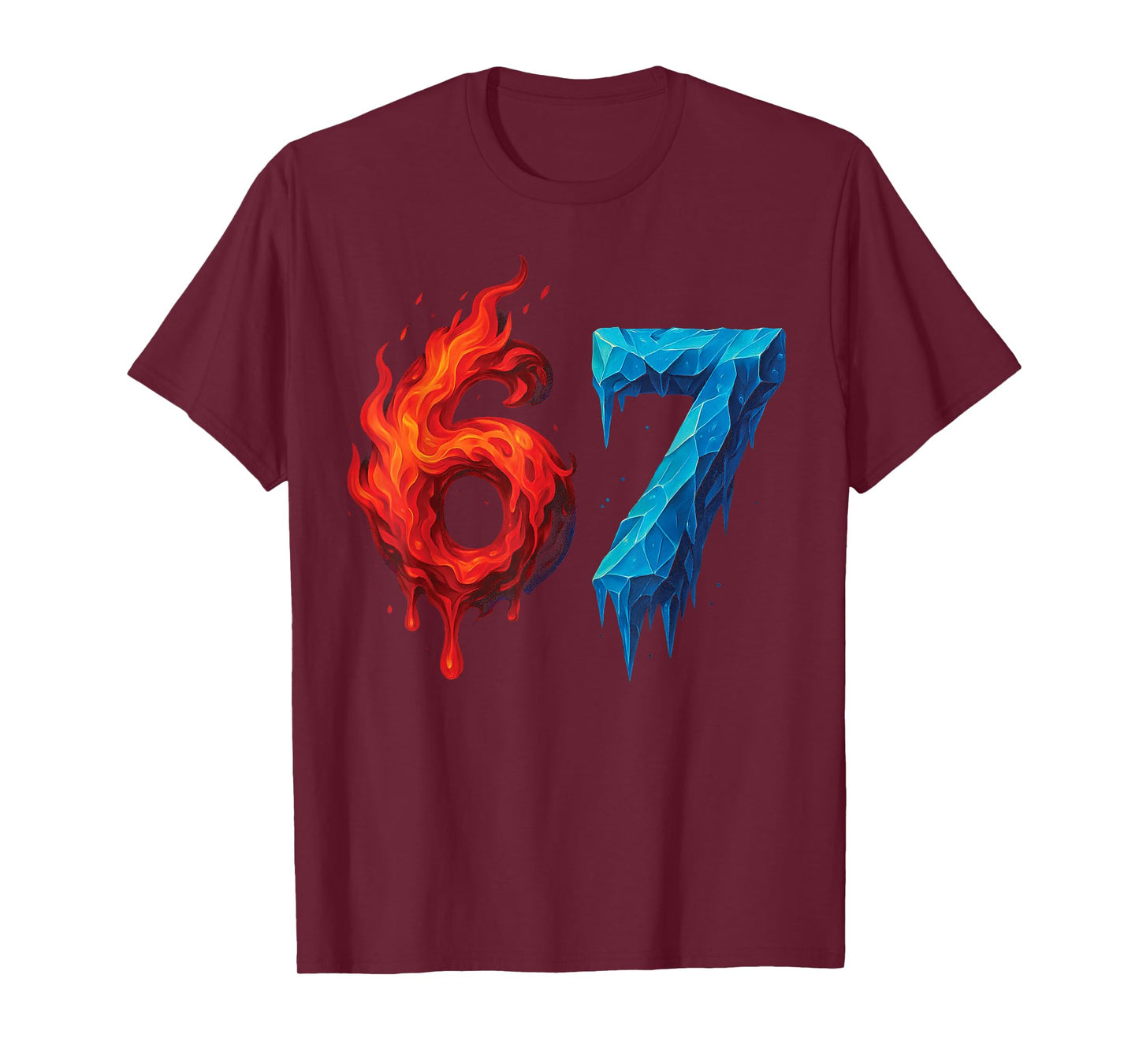 67 Six Seven 6-7 Flaming Ice - Funny Teen Kids Brainrot Meme T-Shirt