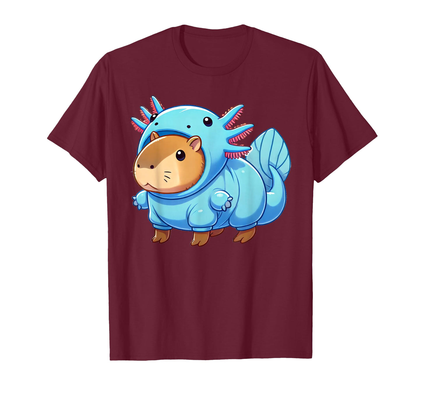 Kawaii Capybara Axolotl Costume Apparel Unisex-Adults, Unisex-Kids Black Small Short Sleeve Cotton 65%, Polyester 35% T-Shirt