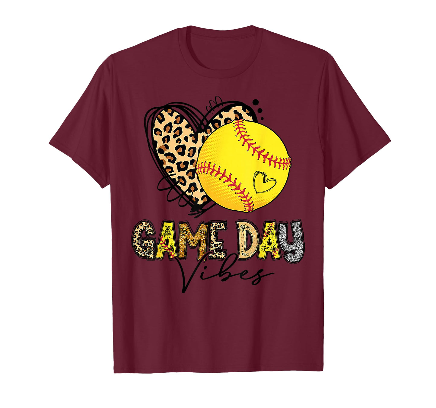 Bleached Softball Game Day Vibes Leopard Heart Headband Mom T-Shirt
