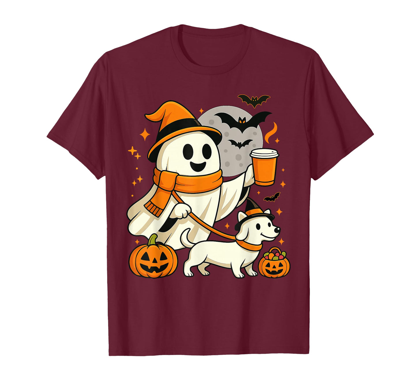 Ghost Walking Dachshund Spooky Season Halloween Dog T-Shirt