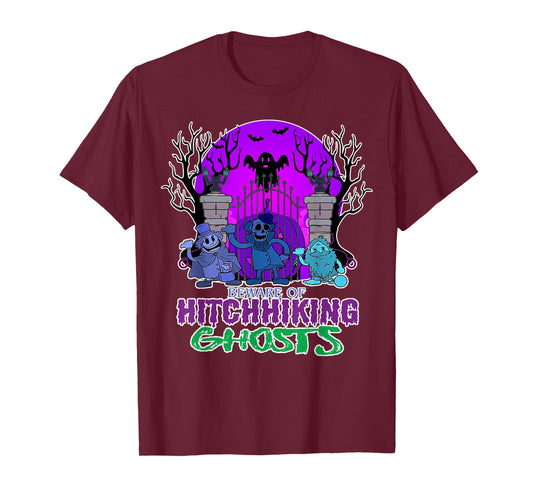 Beware Of Hitchhiking Ghosts Halloween Bat Funny T-Shirt
