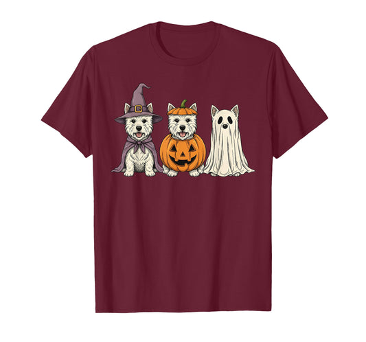 Spooky Ghost West Highland White Terrier Pumpkin Halloween T-Shirt