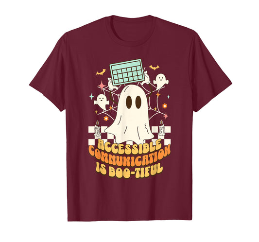 Halloween Accessible Communication Ghost AAC Awareness SLP T-Shirt