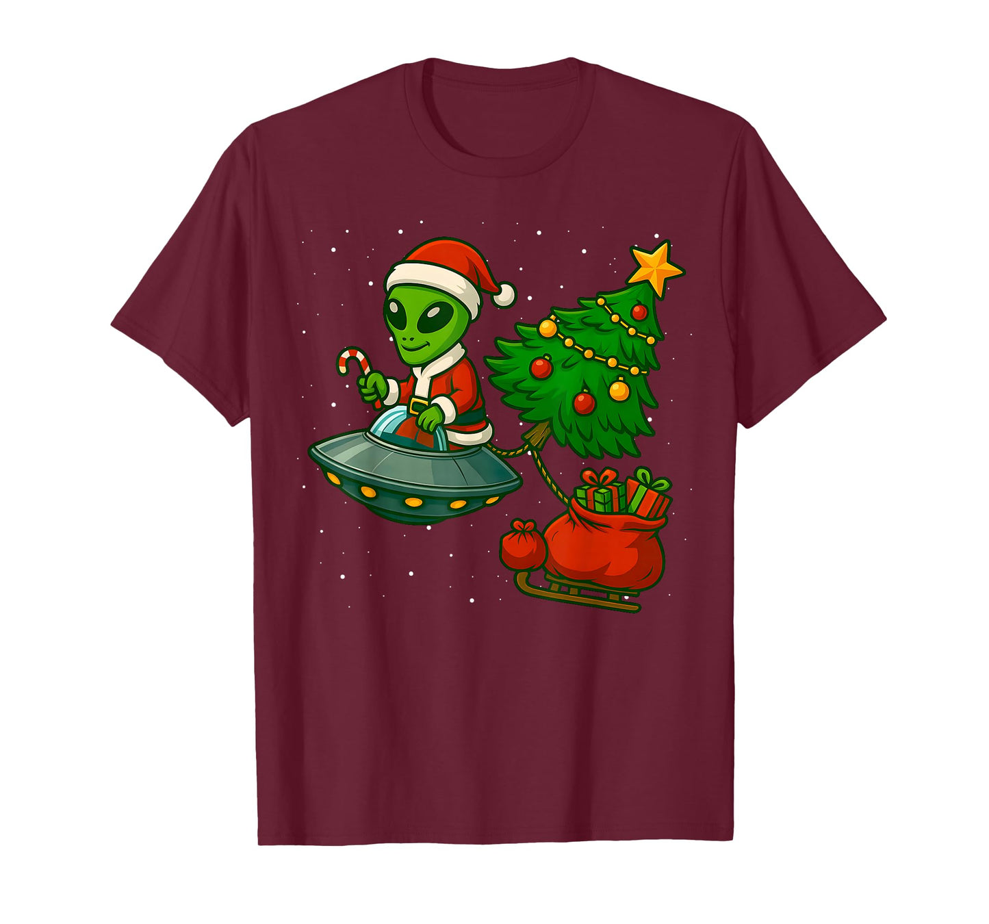 Alien Christmas Tree Xmas Lights Funny Holiday Men Boys T-Shirt