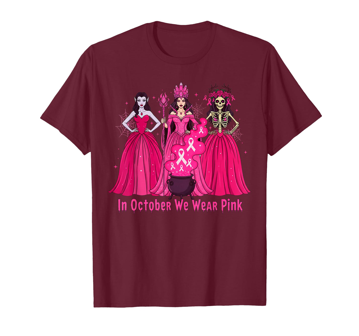 October We Wear Pink Witch Halloween Breast Cancer Awareness T-Shirt