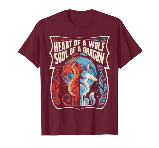 Heart Of A Wolf Soul Of A Dragon Lover Warrior Men Women T-Shirt