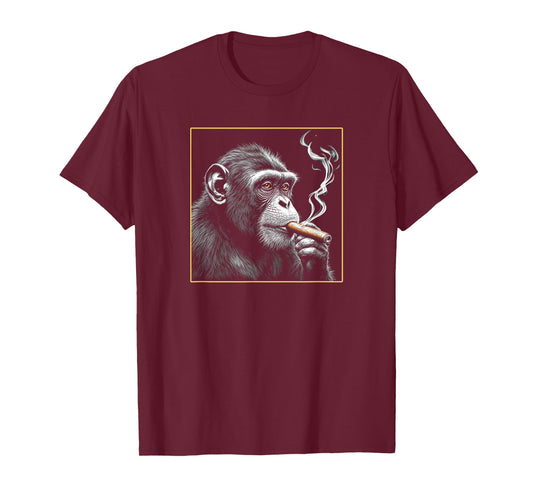 Monkey Smoking a Cigar, Funny Zoo Ape Animal Art Graphic T-Shirt