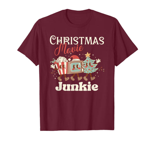 Christmas Movie Junkie Cute Retro Vintage Holiday Tee T-Shirt