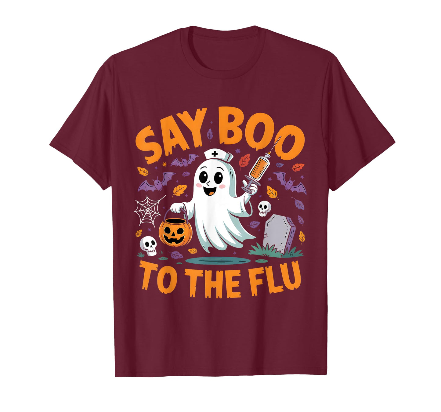 Say Boo to The Flu Ghost Halloween Graphic T-Shirt