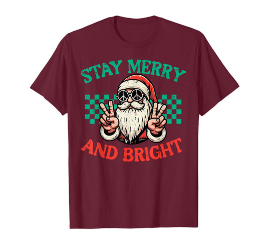Christmas Santa Peace Merry Bright Retro Xmas Women Men Kid T-Shirt