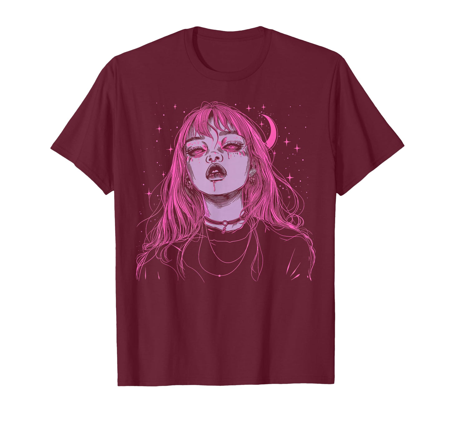 Goth Grunge Demon Anime Girl Waifu Horror Alt Pink Aesthetic T-Shirt