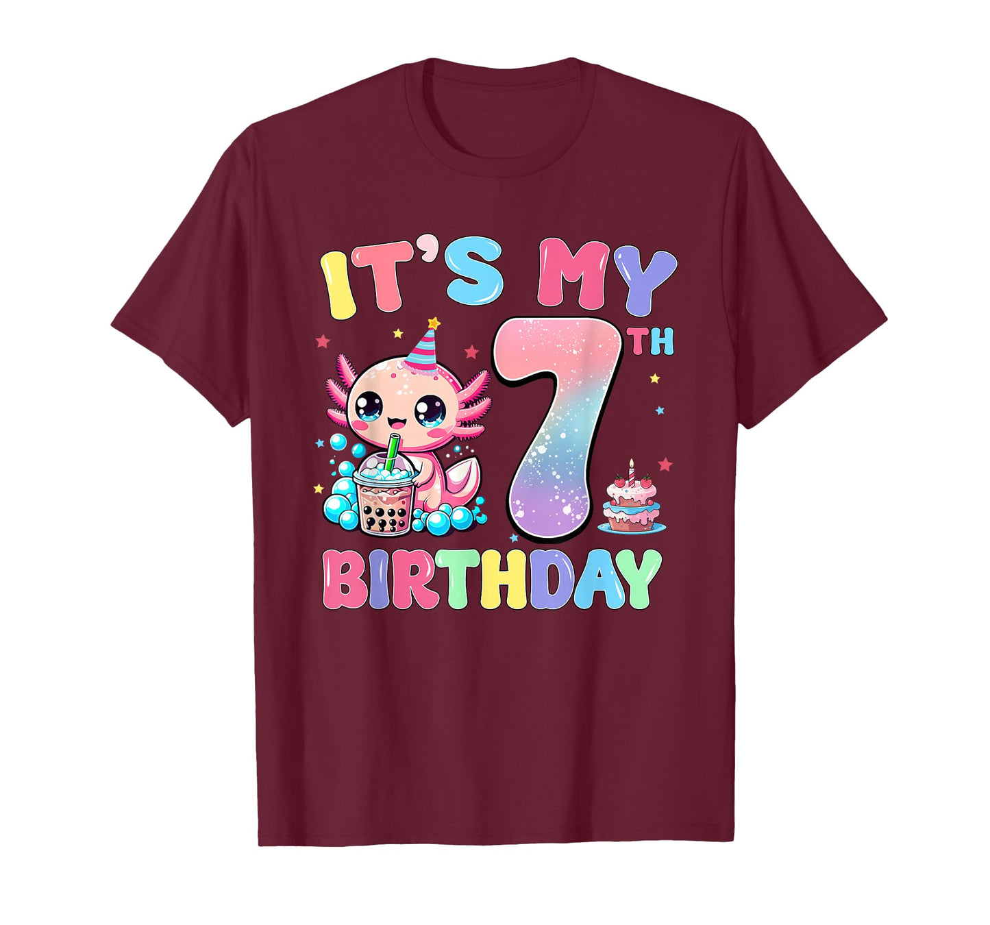 It's My 7th Birthday Axolotl Bubble Boba Tea Anime 7 Years T-Shirt