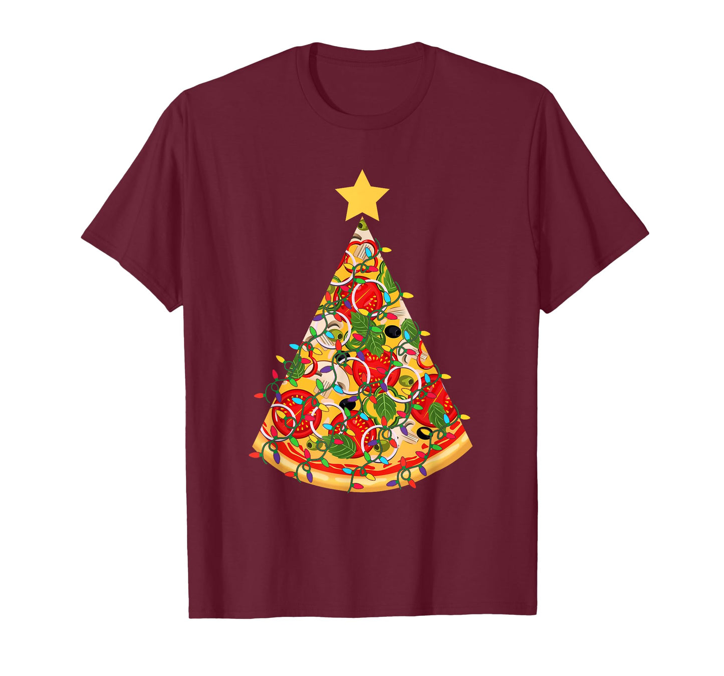 Pizza Christmas Tree Lights Xmas Funny Crustmas Pepperoni T-Shirt