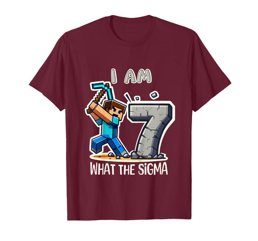 Kids 7 Years Old Sigma Pixel Art Mining Gamer Birthday T-Shirt