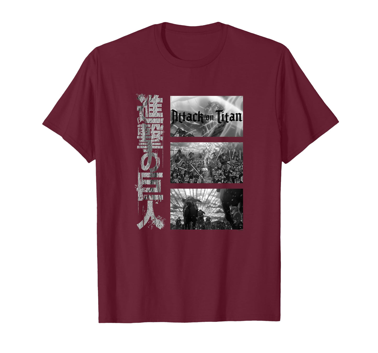 Attack on Titan Season 3 Three Scenes with Kanji Anime T-Shirt