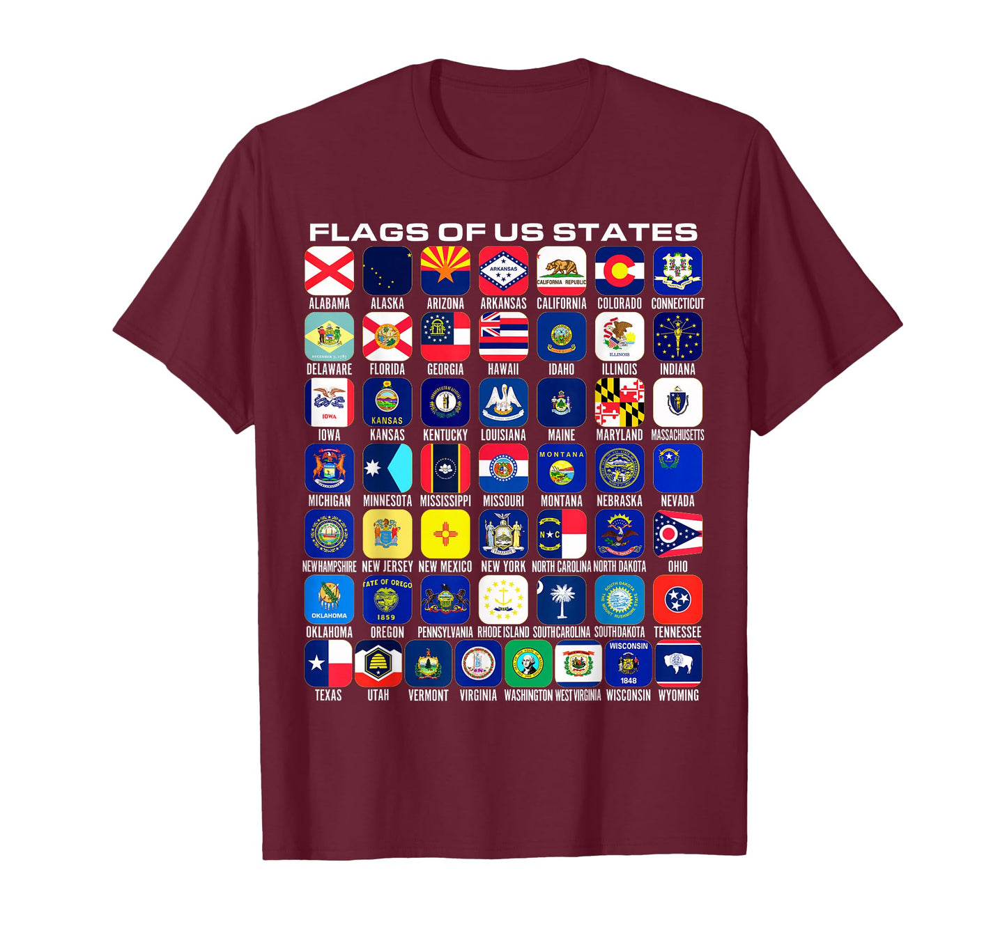 Flags of the U.S. States 50 Flags American Geography T-Shirt