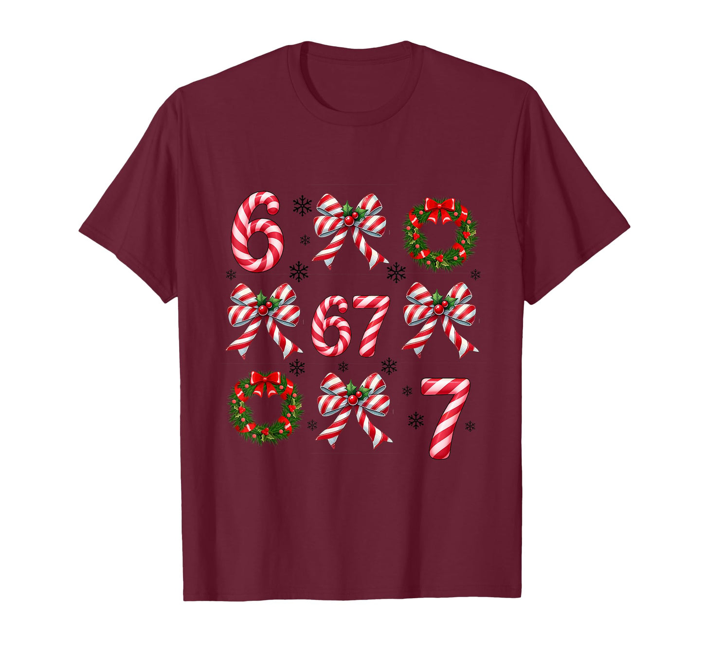Coquette Bows Candy Cane 67 Meme Slang Christmas Decorations T-Shirt
