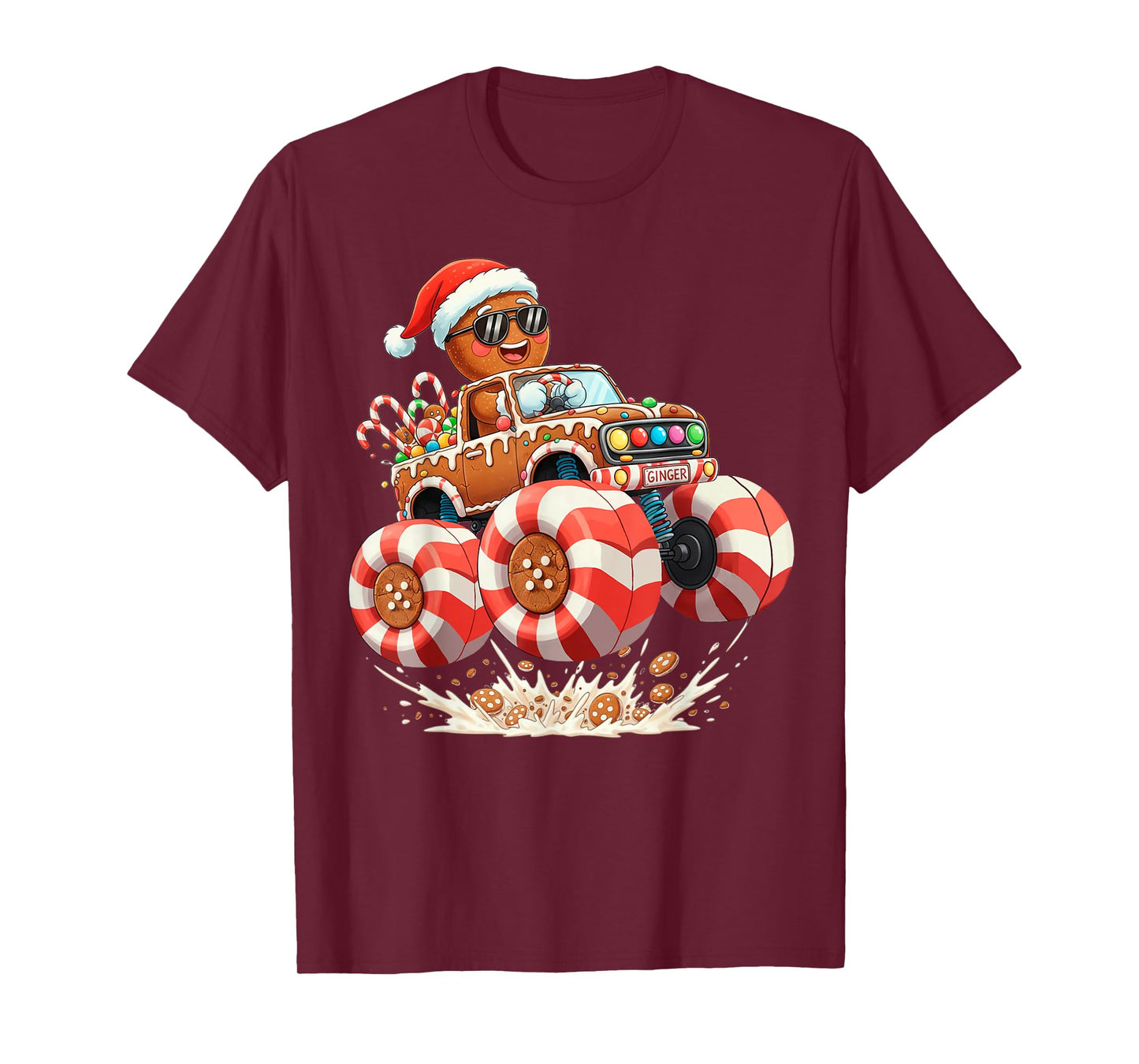 Monster Truck Gingerbread Man Christmas T-Shirt