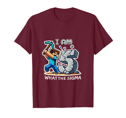 Kids 5 Years Old Sigma Pixel Art Mining Gamer Style T-Shirt