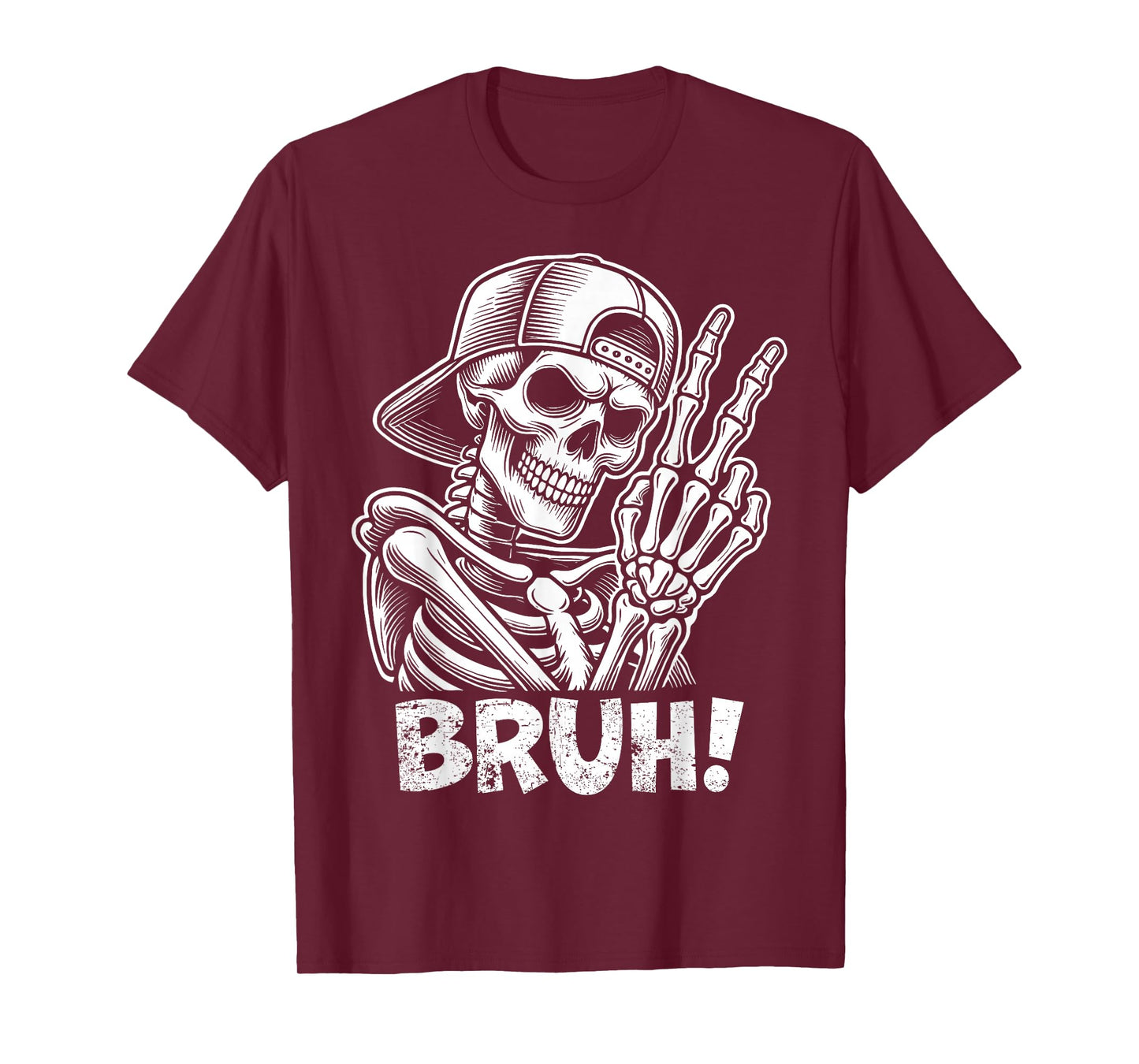 Bruh Skeleton Hand Peace Sign Halloween Skeleton Hand Sign T-Shirt