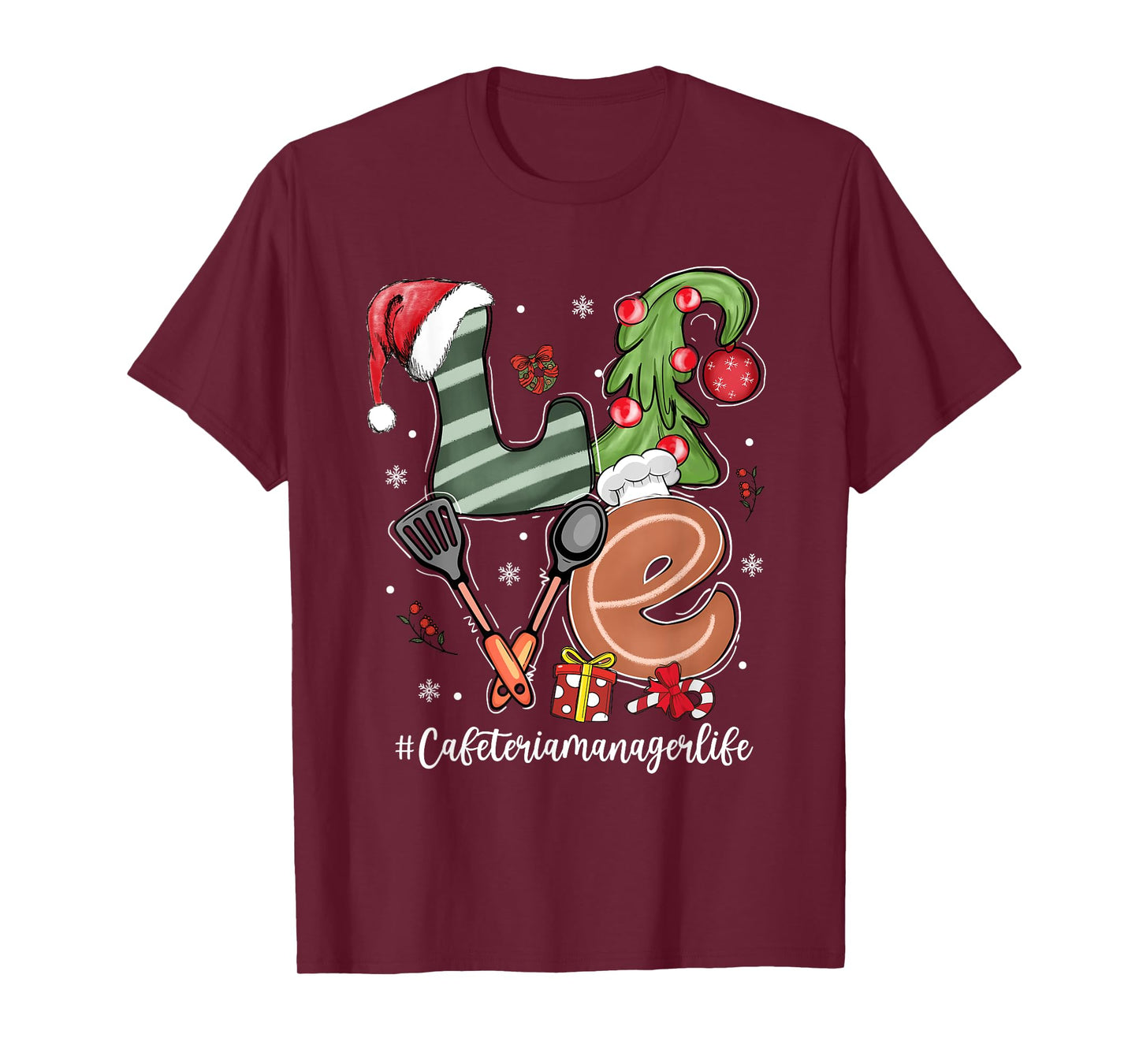 LOVE Spatula Santa Hat Cafeteria Manager Life Christmas T-Shirt