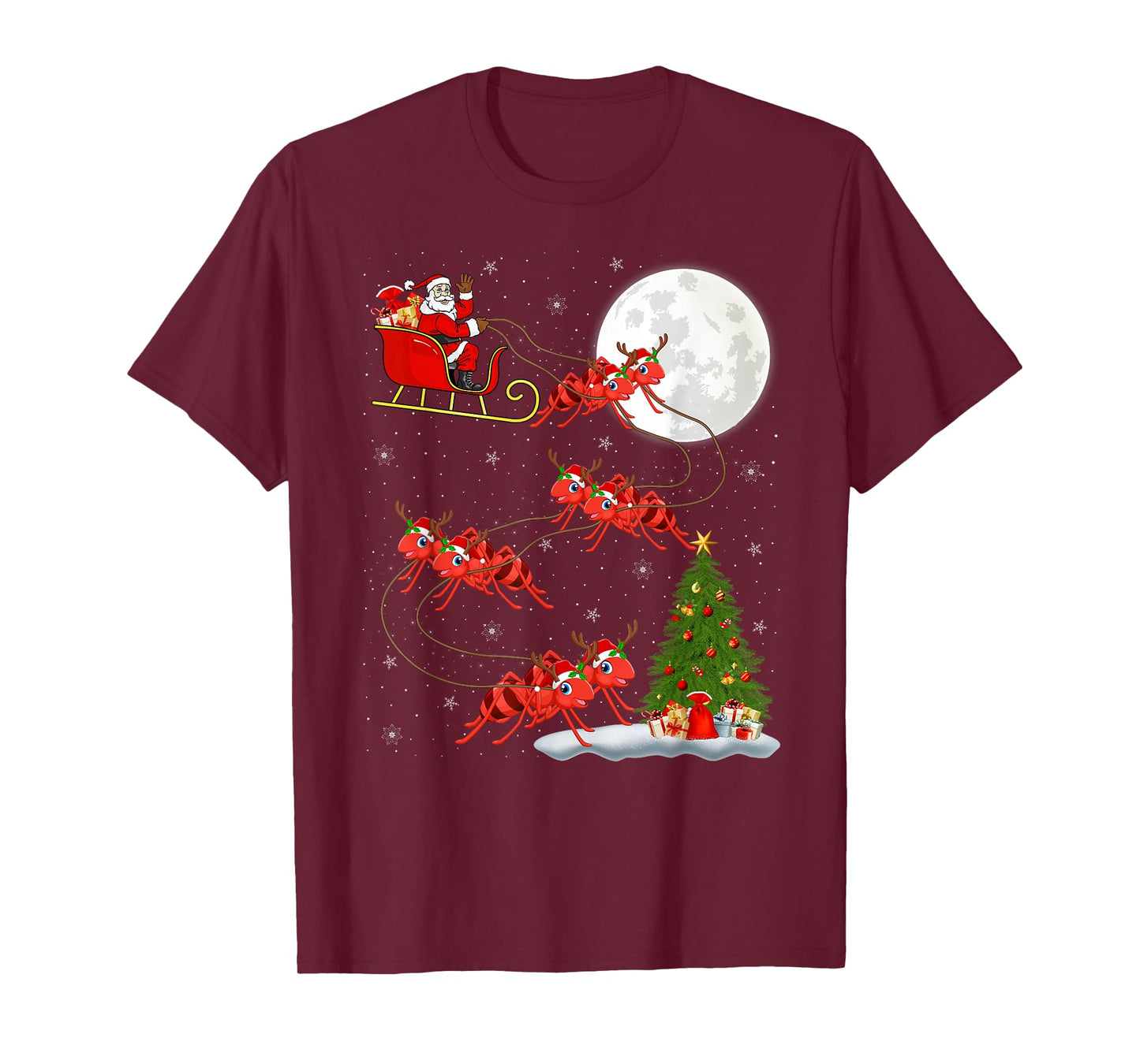 Ants Santa Sleigh Flying Funny Magical Christmas T-Shirt