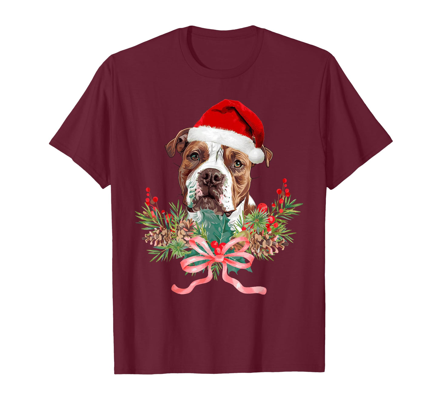 Pitbull Dog Santa Hat Wreath Merry Christmas Pajamas Kids T-Shirt