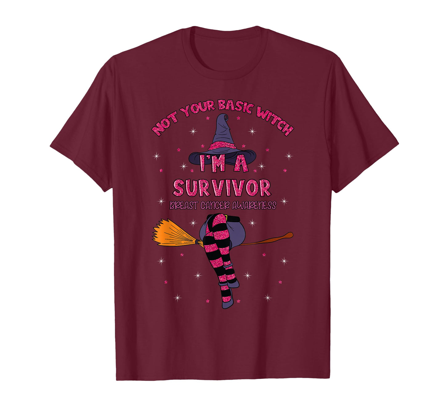 Halloween Witch Pink Awareness Ribbon Breast Cancer Survivor T-Shirt