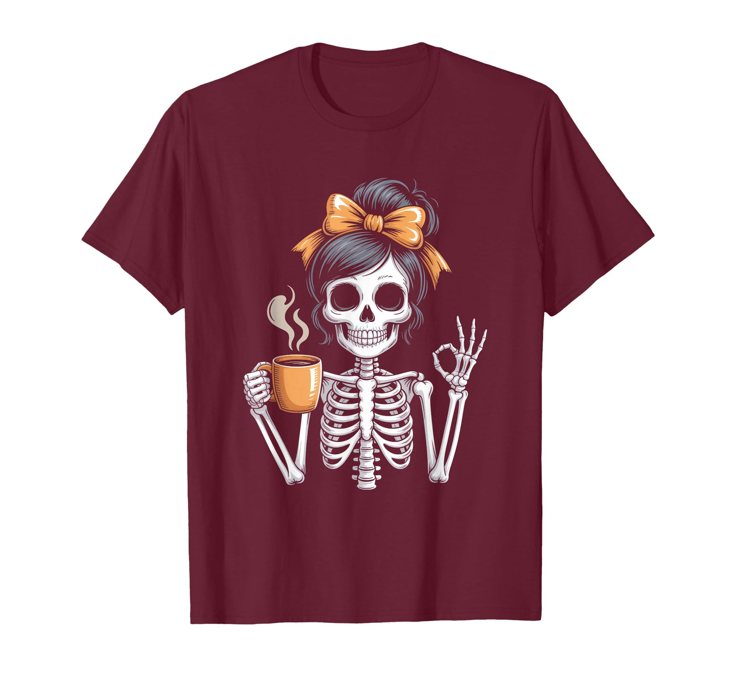Halloween Skeleton Messy Bun Coffee Funny Costume Mom Women T-Shirt