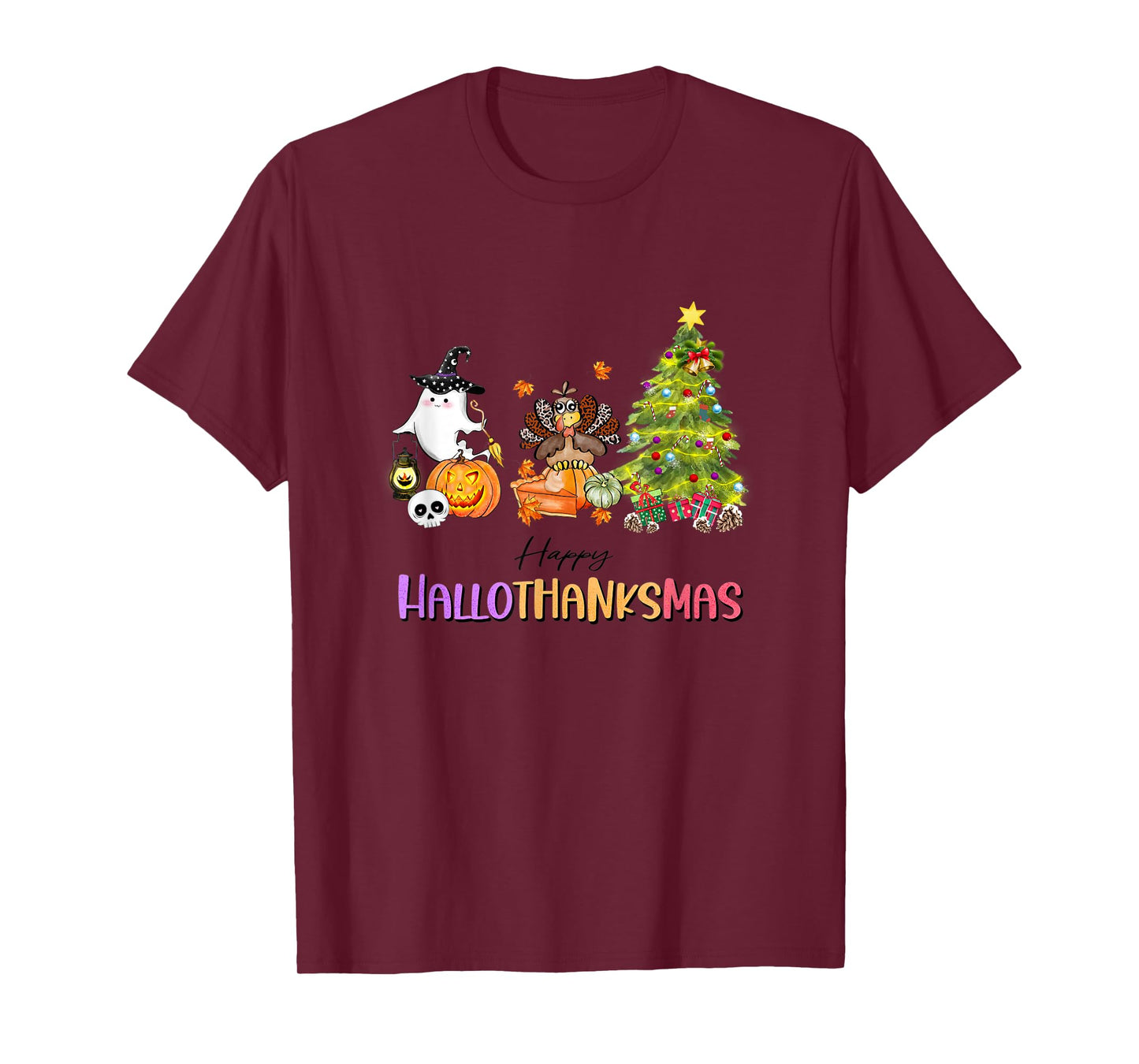 Happy Hallothanksmas Ghost Turkey Christmas Tree T-Shirt