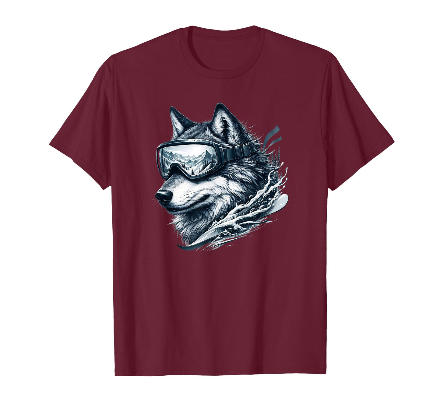 Wolf Wearing Ski Snowboard Goggles Wolf Skiing T-Shirt
