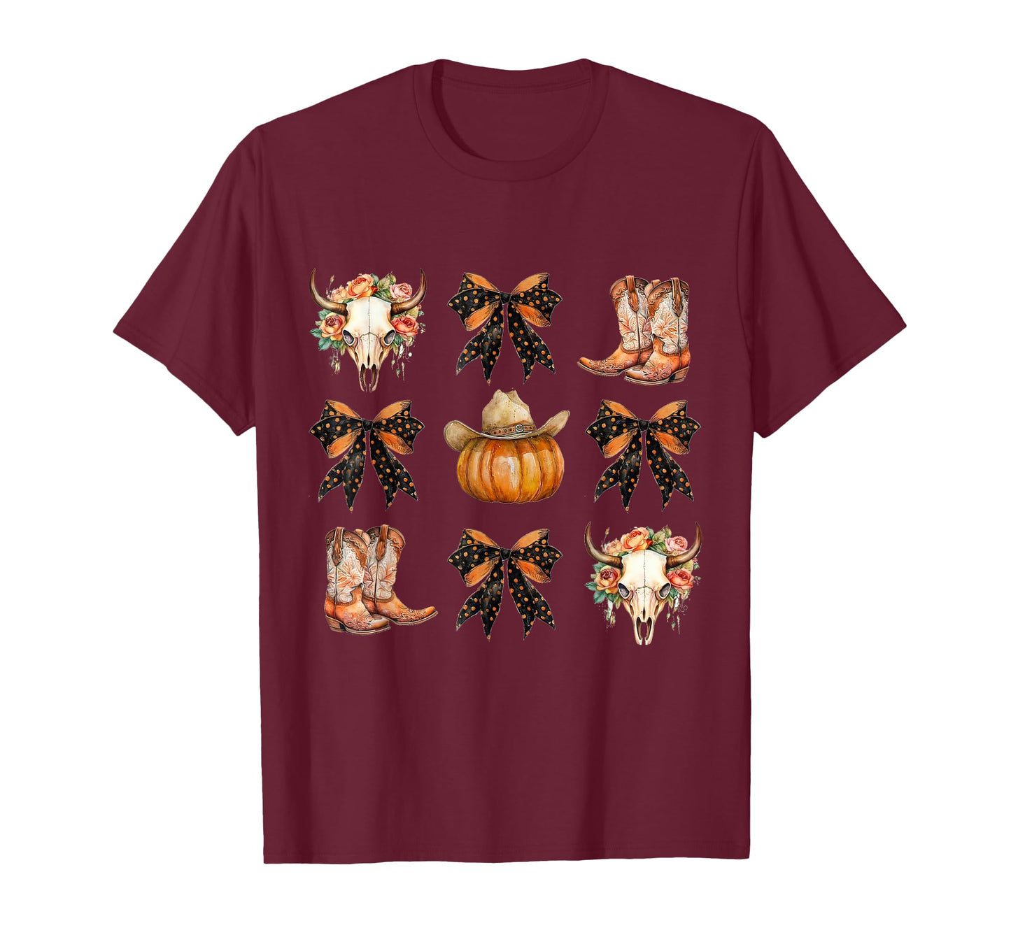 Coquette Bow Halloween, Skull Western Autumn, Howdy Pumpkin T-Shirt