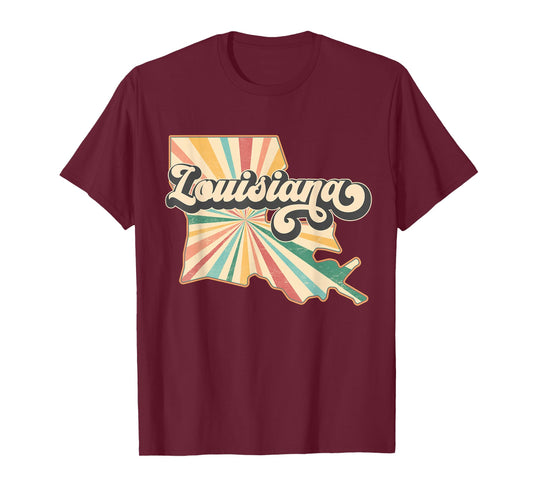 Louisiana State Map - Retro Map Flag Souvenir Men Women Kids T-Shirt
