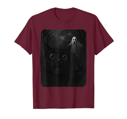 Funny Halloween Cat Selfie with Spooky Ghost Magic T-Shirt