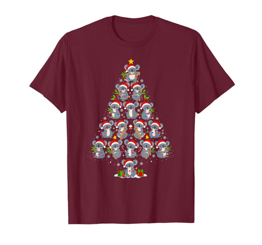 Koala Christmas Tree Lights Funny Xmas Santa Hat Koala Lover T-Shirt